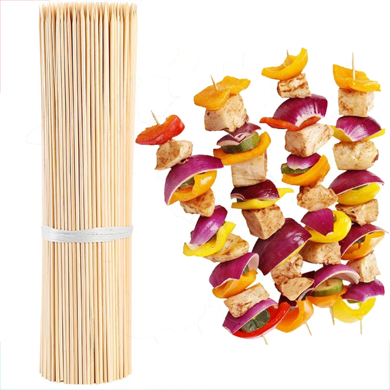 Bamboo Sticks BBQ Skewers Barbecue Prod Grill Sticks Long Party Forks Meat Disposable Outdoor Camping Tools 100/200/300/500pcs