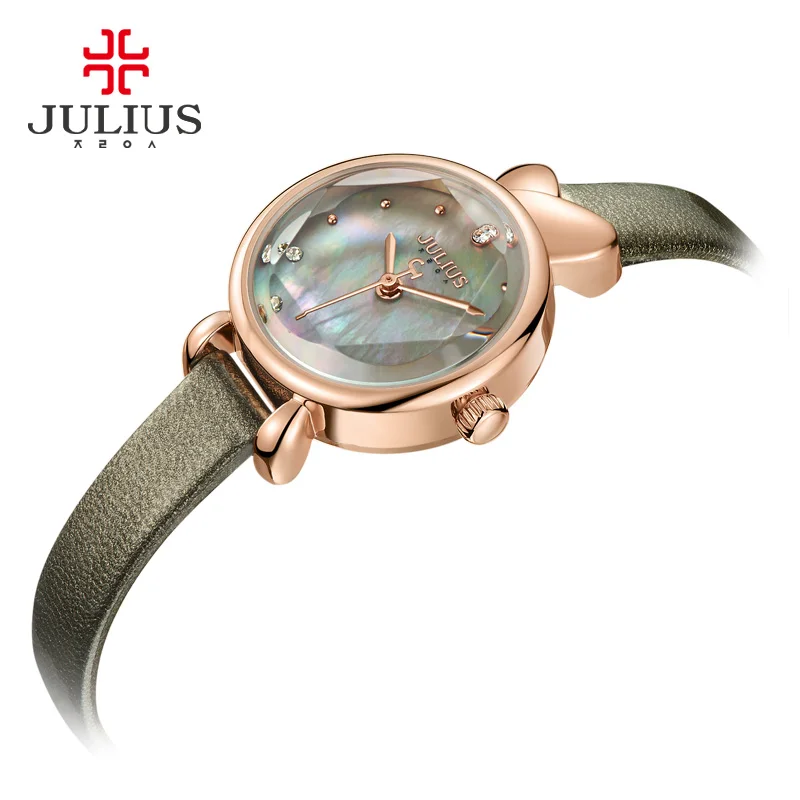 Julius 2017 Watches Women Round Sparkling Shell Dial Exquisive Elegant GF Gift Leather Strap Luxury Whatch Dropshipping JA-1014