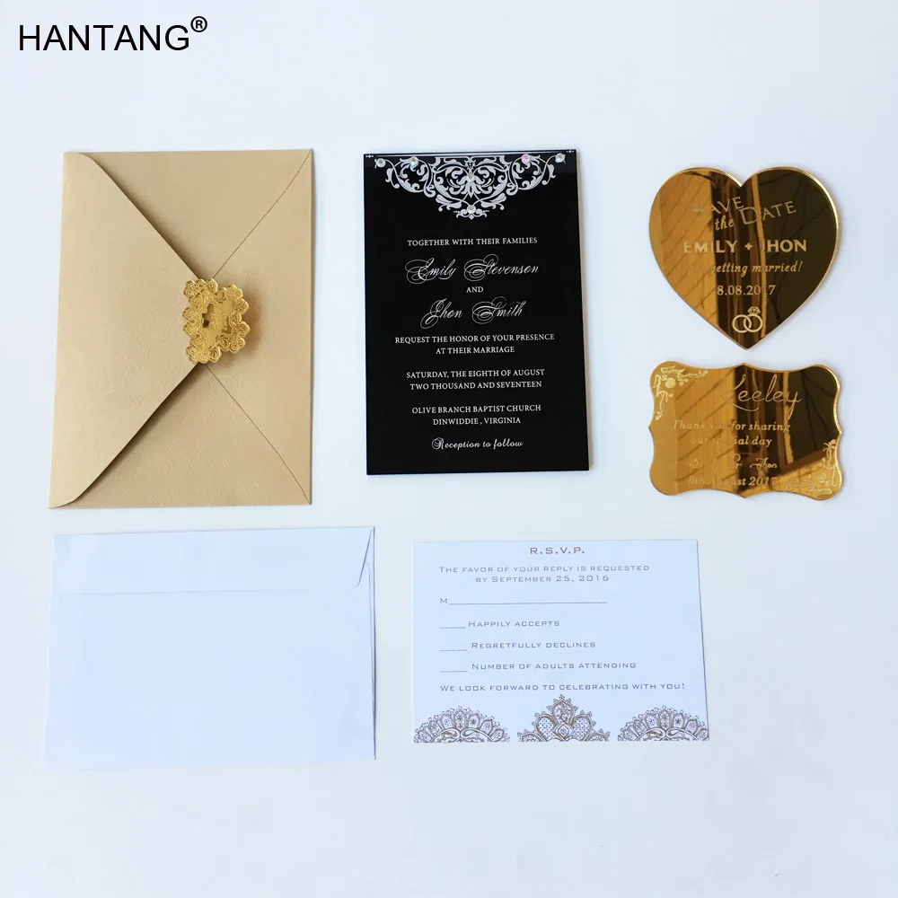 

115x175mm Rectangle Shape Black color Acrylic Wedding Invitation Card Set 100 Sets Per Lot