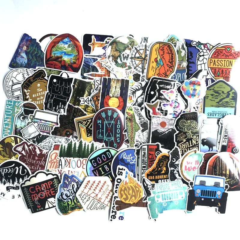 TD ZW 66Pcs Outdoor Camping Travel  Stickers For Suitcase Skateboard Laptop Luggage Fridge Phone Car Styling DIY Decal Sticker