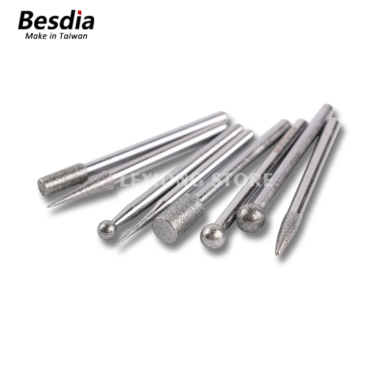 TAIWAN Besdia 30pcs/set Alloy Electroplated Diamond Mounted Points 3.0 mm Shank Grinding Heads Suits For Dremel Rotary Tools