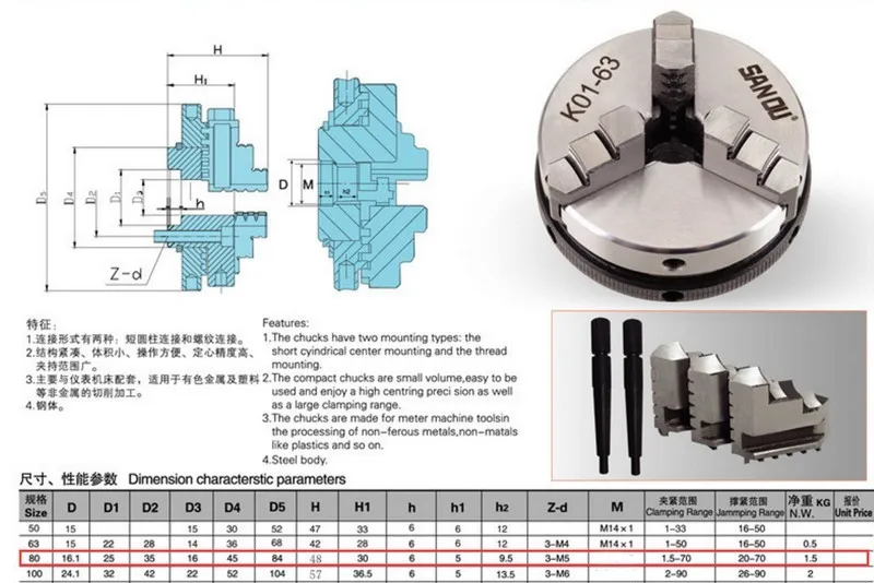 Мини K01-80B/K02-80B 4-кулачковый патрон Ручной плотный патрон Шатун Вал двигателя Бусины Деревообрабатывающий маленький патрон