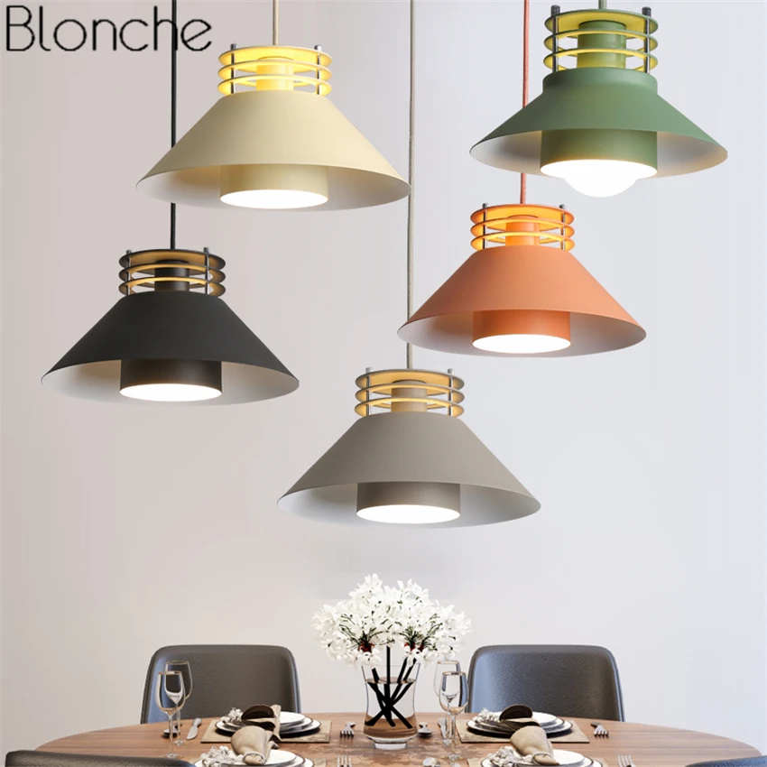 

Nordic Colorful Pendant Lights Macaron Lampshade Hanging Lamp Led Loft Hanglamp for Dining Room Kitchen Home Light Fixtures Deco