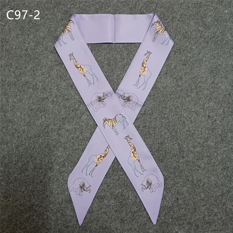 Giraffe Elephant Print Skinny Scarf For Women Luxury Brand Silk Foulard Women Tie New Fashion Head Scarves  Belt For Ladies