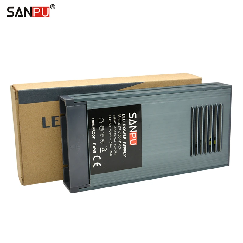 SANPU 24V Power Supply Unit 400W Rainproof IP63 Outdoor No Fan Constant Voltage 24VDC LED Driver AC220V to DC24V Transformer