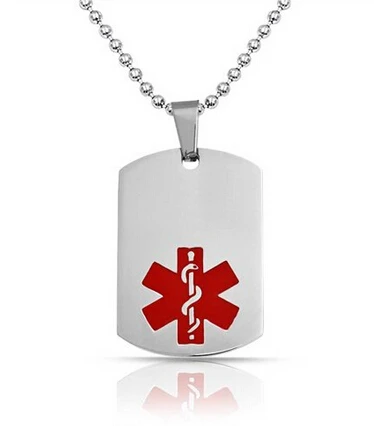 

medical LOGO dog tag cheap stainless steel red medical dog tag low price custom made steel dog tag with chain