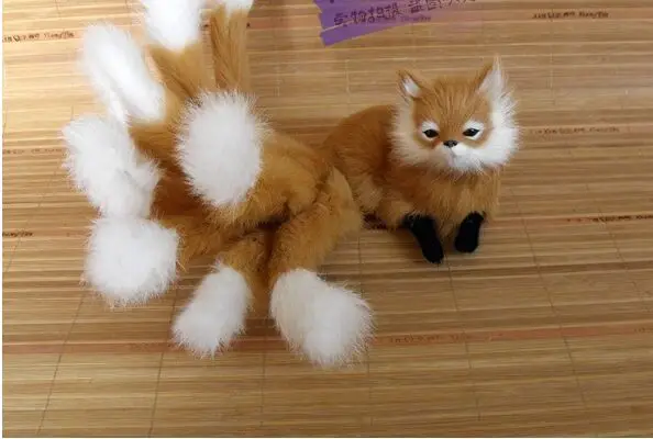 

simulation fox model 30x11cm,polyethylene&furs brown prone fox with nine tails handicraft cosplay prop,home decoration gift a018