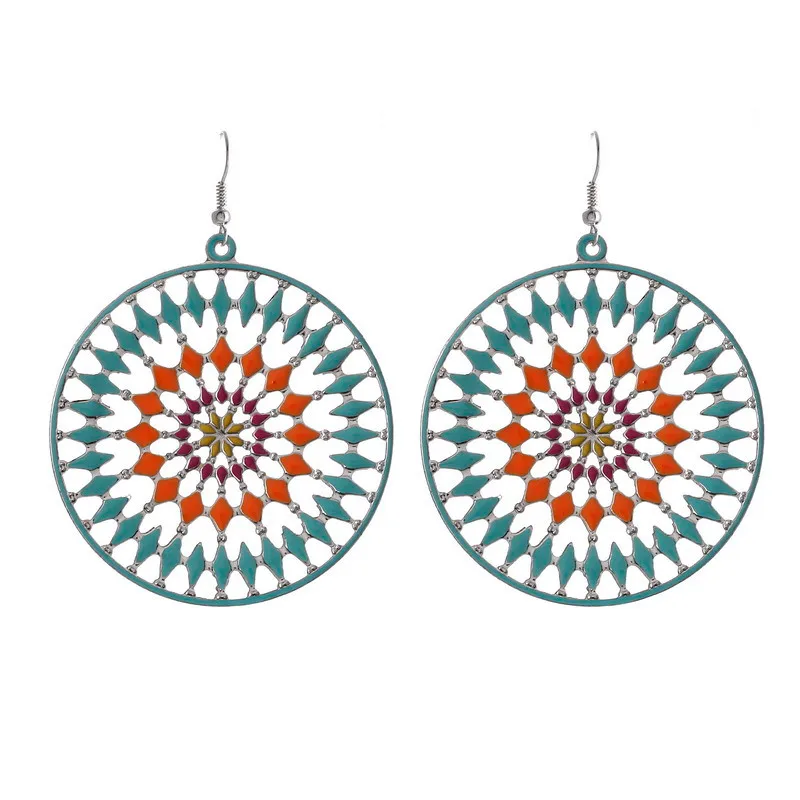 2022 New Geometric Big Round Pendant Unique Earrings for Women Fashion Round Long Earrings Enamel Jewelry серьги прикольные