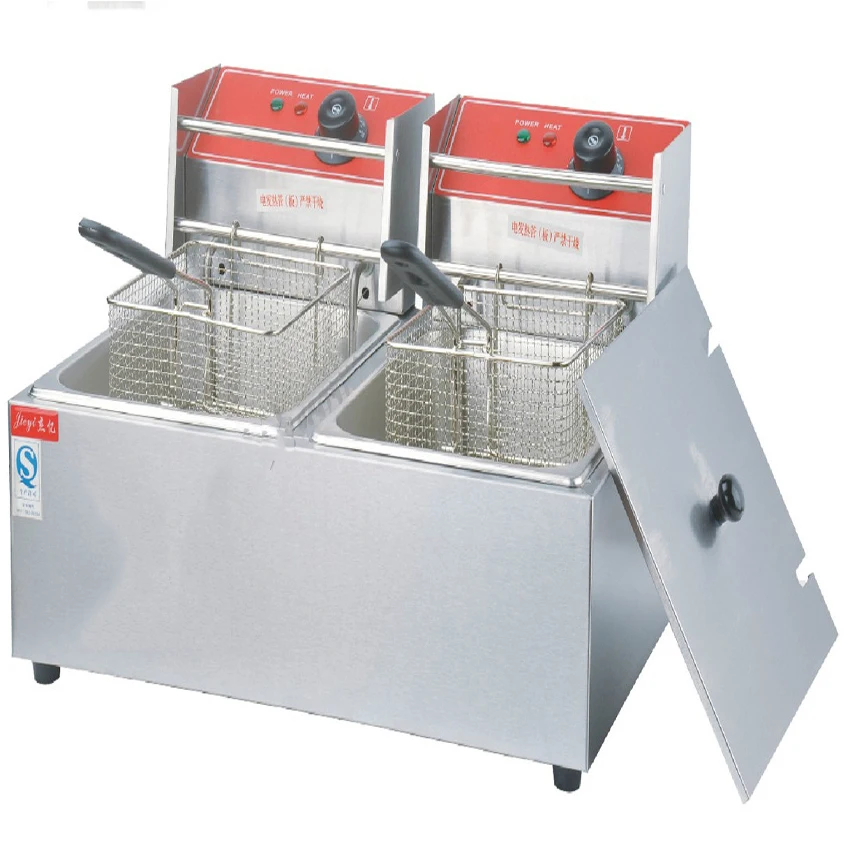 1PC  220V Duplex double sieve electric blast furnace commercial fryer Fried chicken legs, French fries, etc