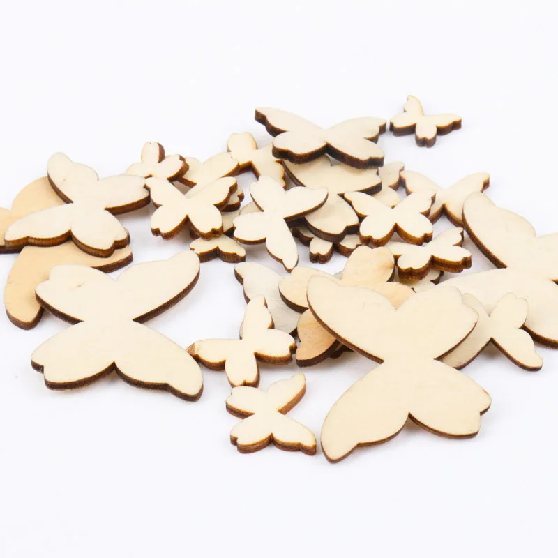 Natural Wooden Butterfly Scrapbooking Carft  Nautical DIY Home Handmade Decoration 10/15/20/30/40mm 50pcs MT0700