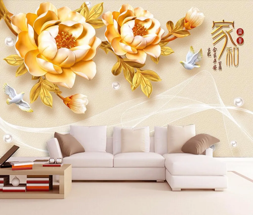 

Beibehang Custom wallpaper home and rich 3D embossed peony jewelry TV sofa backdrop home decor background walls 3d wallpaper