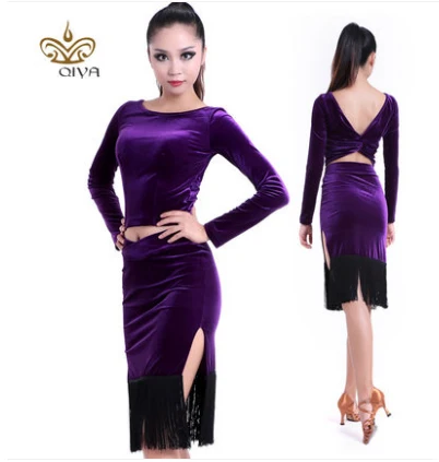 Latin Dance Dress Sexy Silky Velvet Latin Girls Fringe Ballroom Skirt Tango Dress salsa robe de danse latine filles danza latino