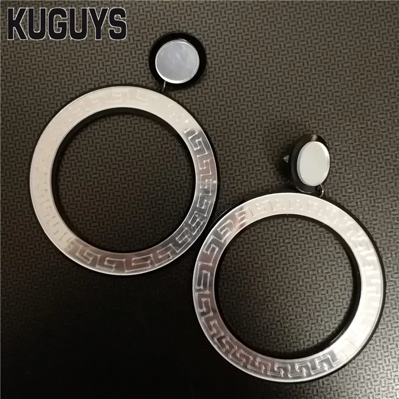 KUGUYS Round Hoop Large Earrings for Women Vintage Pattern Gold Silver Color Hyperbole Big Circle Acrylic Jewelry