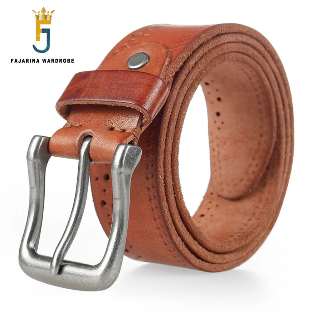 FAJARINA Quality Pin Styles Retro Model Belt Dot Striped Cow Skin Leather Accessories Belts for Men Accessory Jeans N17FJ315