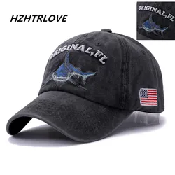 High Quality Wash Cotton America Flag Shark Men's Baseball Cap Women Snapback Hats For Men Bone Hip Hop Brand Dad Hat Gorras