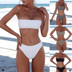 2024 Fashion Sexy Women Bikini Set Strapless Bandeau Push-up Bra Swimsuit Swimwear Bathing  swim