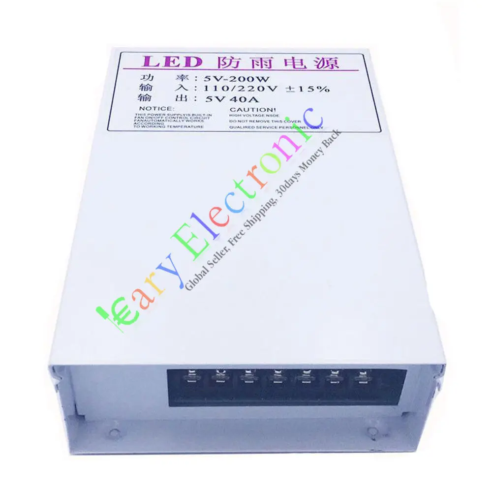 Wholesale and retail 5pc 5V 40A 200W DC driver Switch power supply adapter Transformer LED strip free shipping