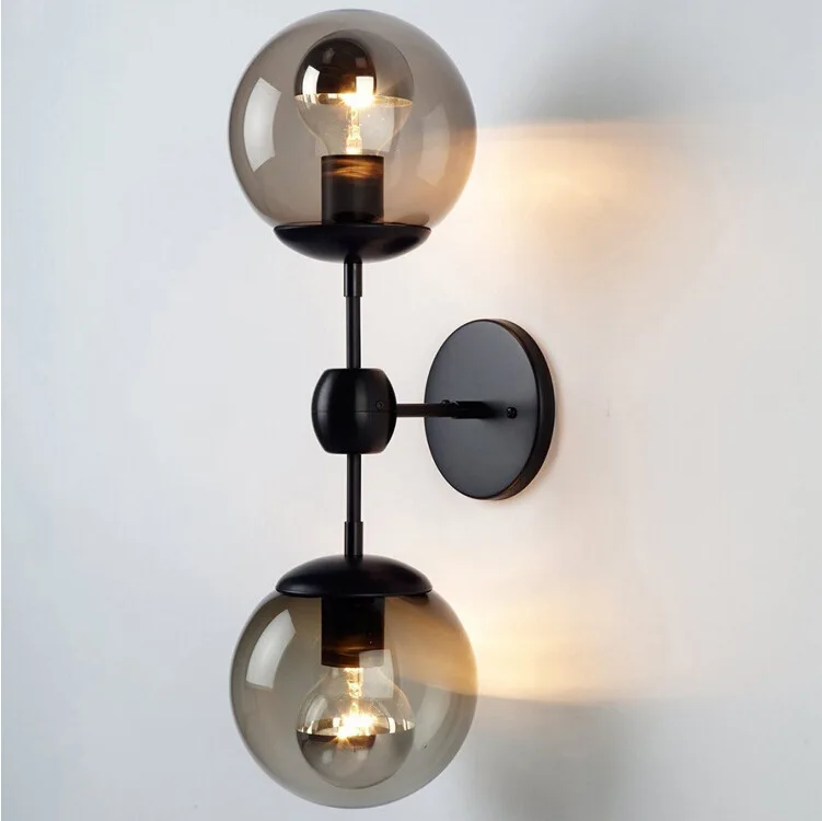 Industrial Wall Light Glass Ball Lampshade Iron Frame Vintage Up and Down Wall Light E27 Lamp Holder Indoor Lighting Wall Sconce