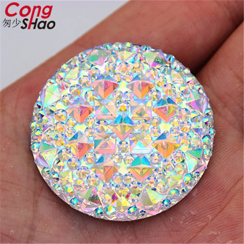 Superior Quality 35mm Super large Round Stones And Crystals AB Flat back Resin Rhinestone Wedding Dress Decorations Beads ZZ242