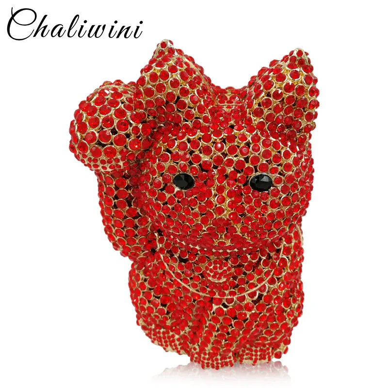 

Chailiwin New Dazzling Crystal Fortune Luck Cat Shape Women Evening Bag Wedding Party Metal Clutches Purses Bridal Diamond