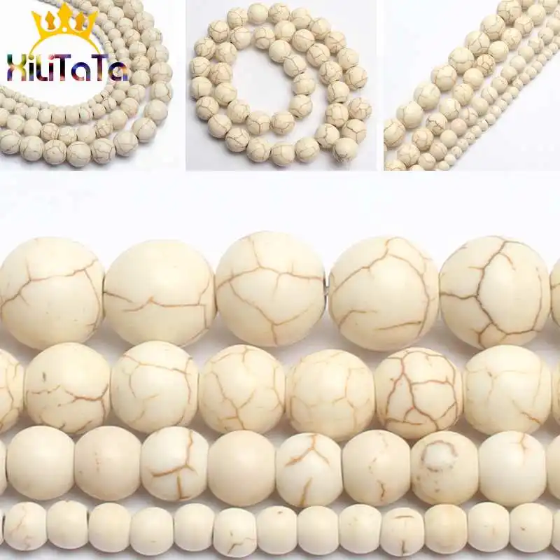 

Natural White Turquoises Stone Beads Round Loose Spacer Beads 15'' 4/6/8/10/12/14mm For Jewelry Making DIY Bracelets Necklace