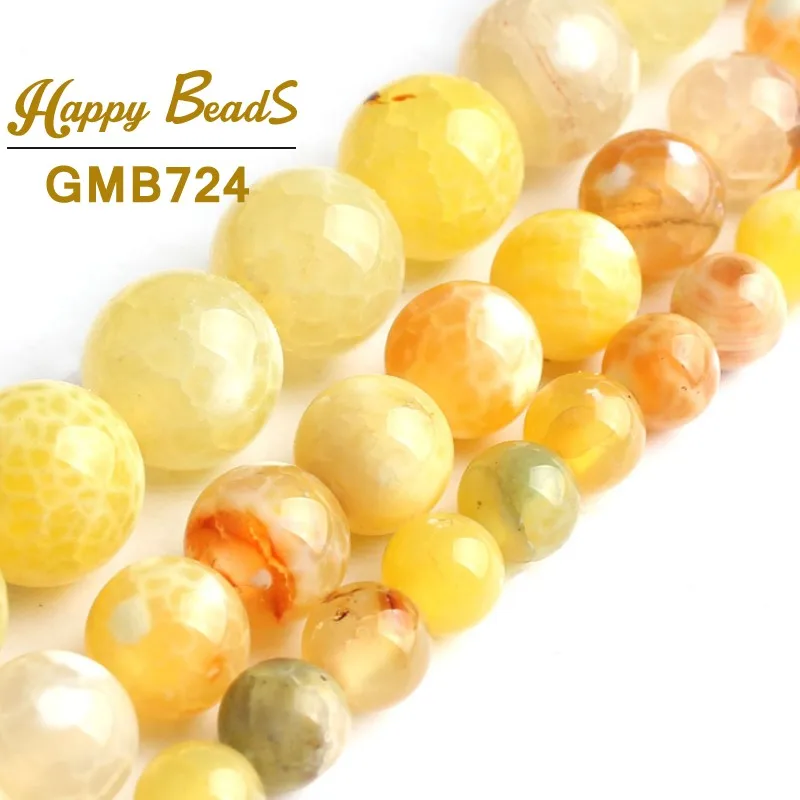 Yellow Fire Agates Natural Stone Beads Round Loose Spacer Bead For Jewelry Making 15\