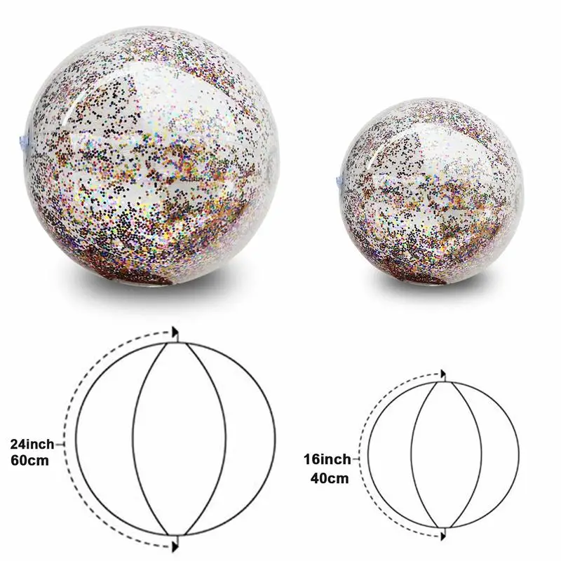 60cm Inflatable Glitter Confetti Beach Ball  Pool Toys Balls for Kids  Adult  Outdoor Summer Water Fun Toys Volleyball Football