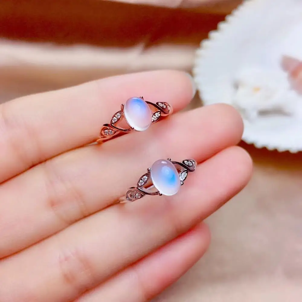 

new romantic moonstone gemstone ring women silver fine jewelry natural gem good color 925 sterling silver moonlight date gift