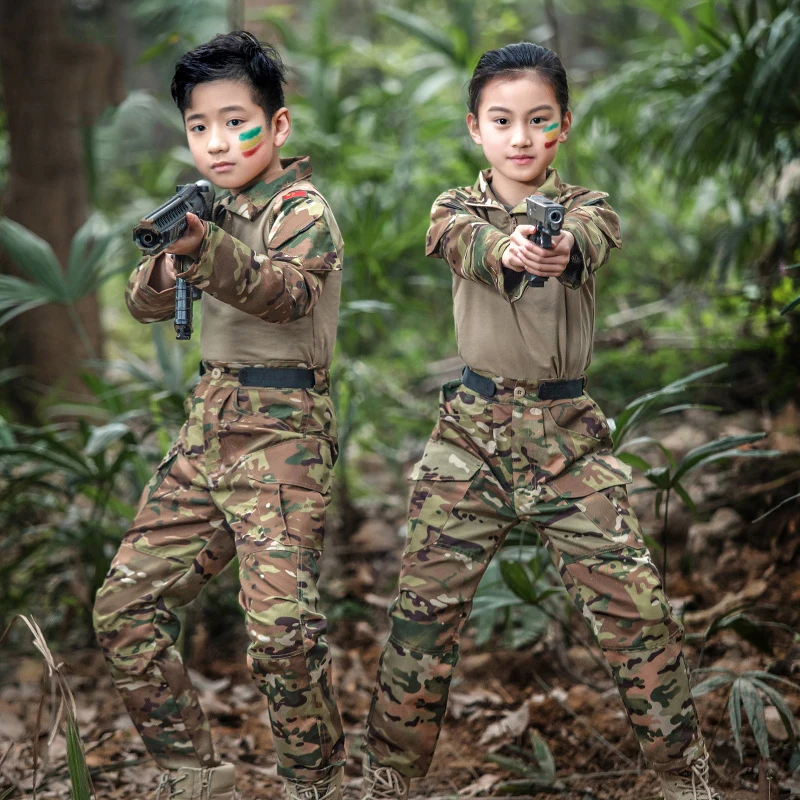 

Children's Special Forces Camouflage Clothes For Boys & Girls Summer Camp Military Uniform Kids Spliced Sports Suit 2 Pcs B185