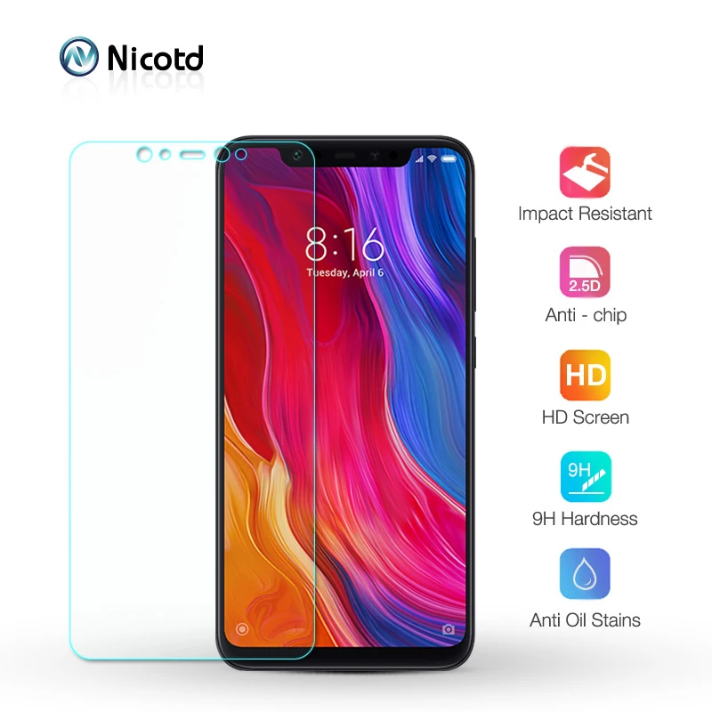 Nicotd Tempered Glass For Xiaomi Mi 8 Lite Screen Protector 9H 2.5D Phone On Protective Glass For Xiaomi Mi 8 Mi8 Glass film