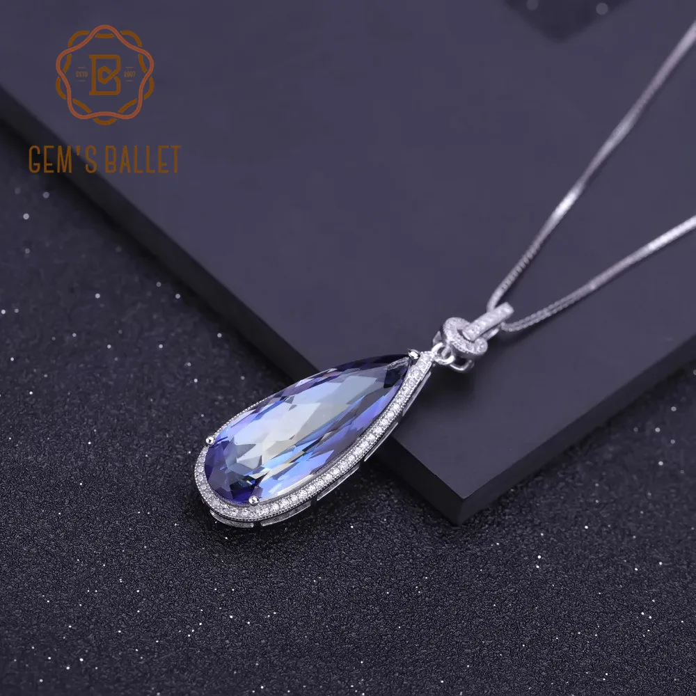 GEM'S BALLET 925 Sterling Silver Classic Necklace 11.48Ct Natural Iolite Blue Mystic Quartz Pendants For Women Wedding Jewelry