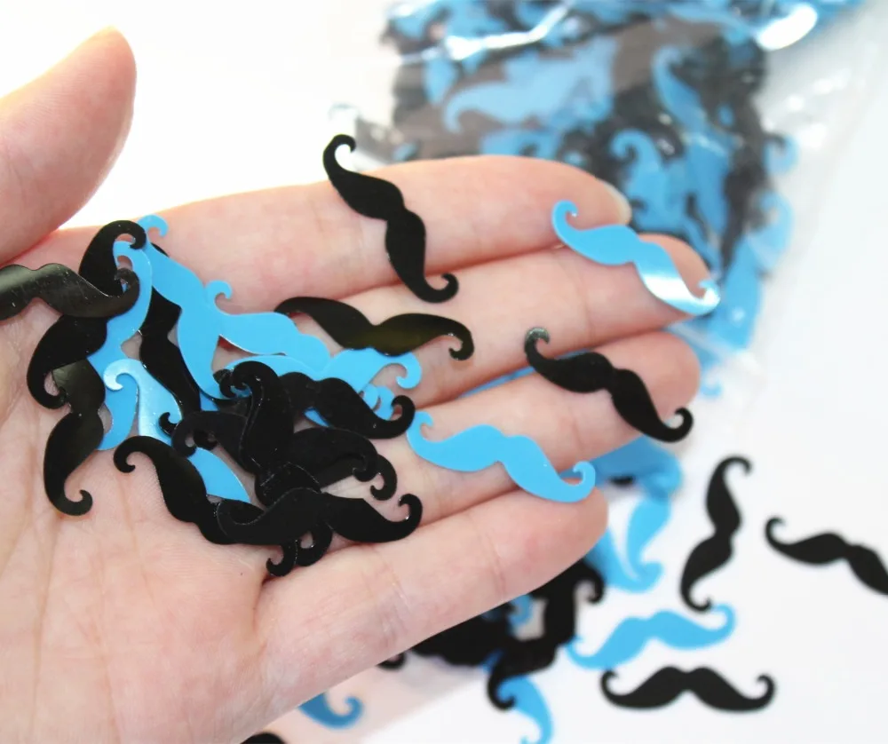 50g Baby Shower bachelor party hen't night table moustache decoration scatter blue cowboy mustache shape mixture FOIL Confetti