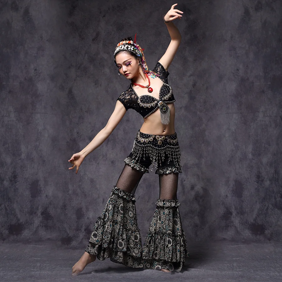 ATS Tribal Belly Dance Bra Tops Metallic Studs Push Up BeadsBra B/C CUP Vintage Coins Top Gypsy Dance Bra Lace