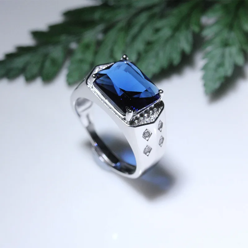 

100%925 Yín xiāngqiàn cǎisè gào shí xiāngqiàn nán jiè kuān yín jiè miǎn yùnfèi 21/5000 925 silver inlay color zircon inlaid men