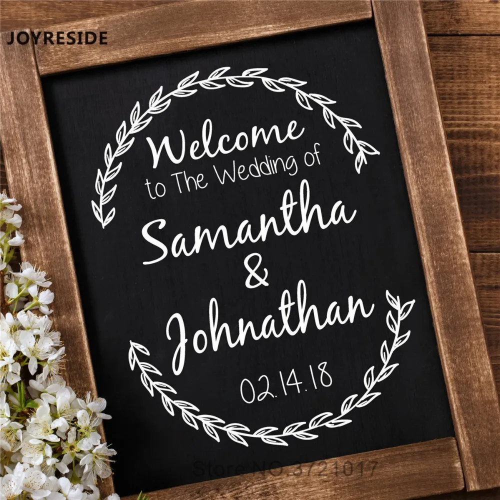 JOYRESIDE Wedding Chalkboard Decals Monogram Stickers Wedding Decal Personalized Couple Names Date DIY Vinyl Sticker Mural A1740