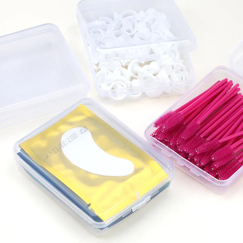 Caja de almacenamiento de plástico, herramienta de extensión de pestañas, caja cuadrada transparente con cubierta, soporte multiusos para pinzas de pegamento, organizador de maquillaje
