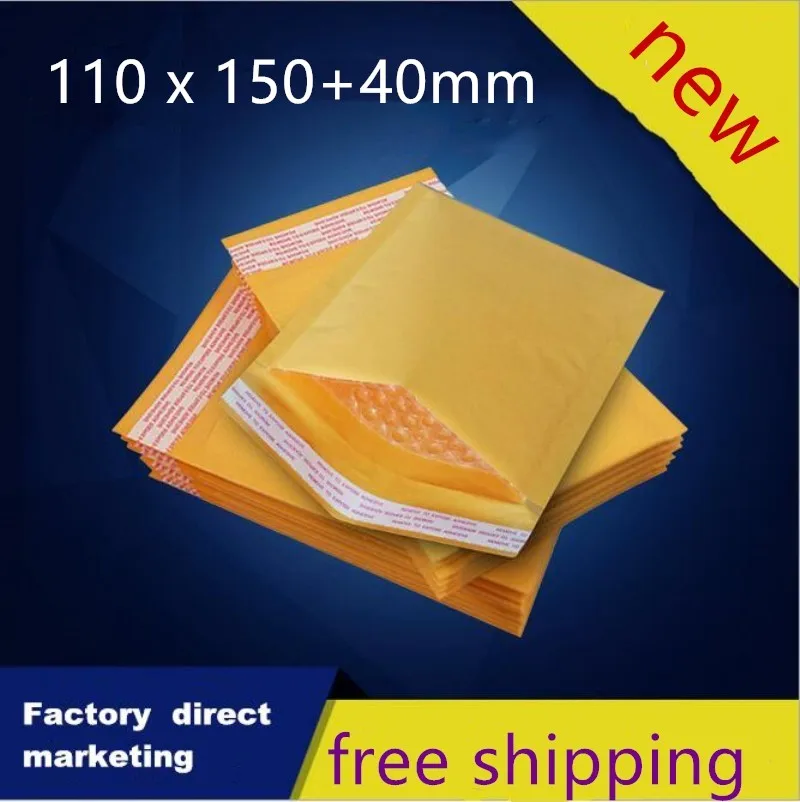 

110*150+40mm Packaging Shipping Bubble Mailers Padded Envelopes Bags Golden Kraft Bubble Mailing Packing Bags 200pcs/lot