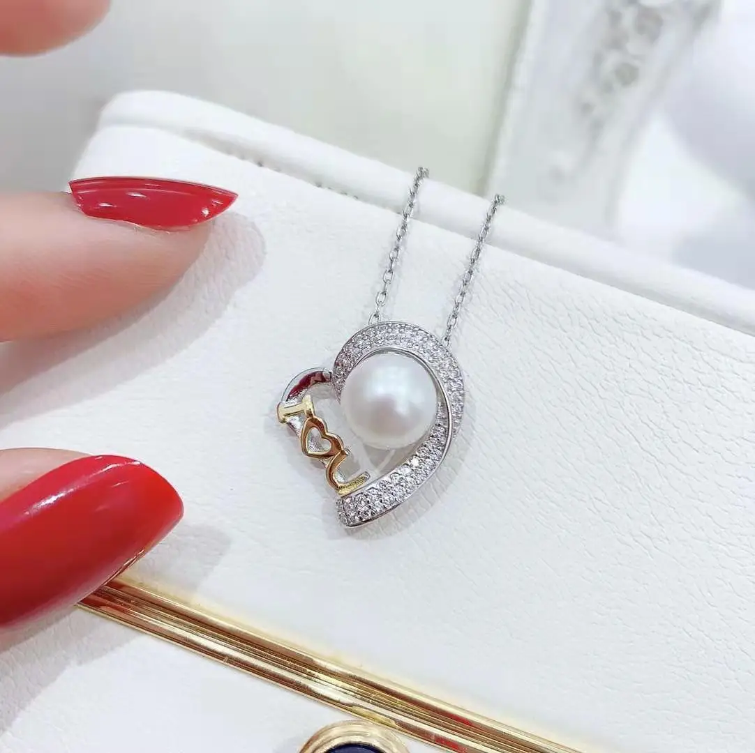 3Pcs/Lot Love Pearl Pendant Holder S925 Sterling Silver Heart Design Pendant Settings Women DIY Handmade Pendant Accessory