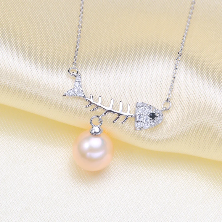 

S925 Sterling Silver Fish Pearl Pendant Chain Accessory Women DIY Pendant Necklace Findings&Components Silver&Gold 3Pieces/Lot