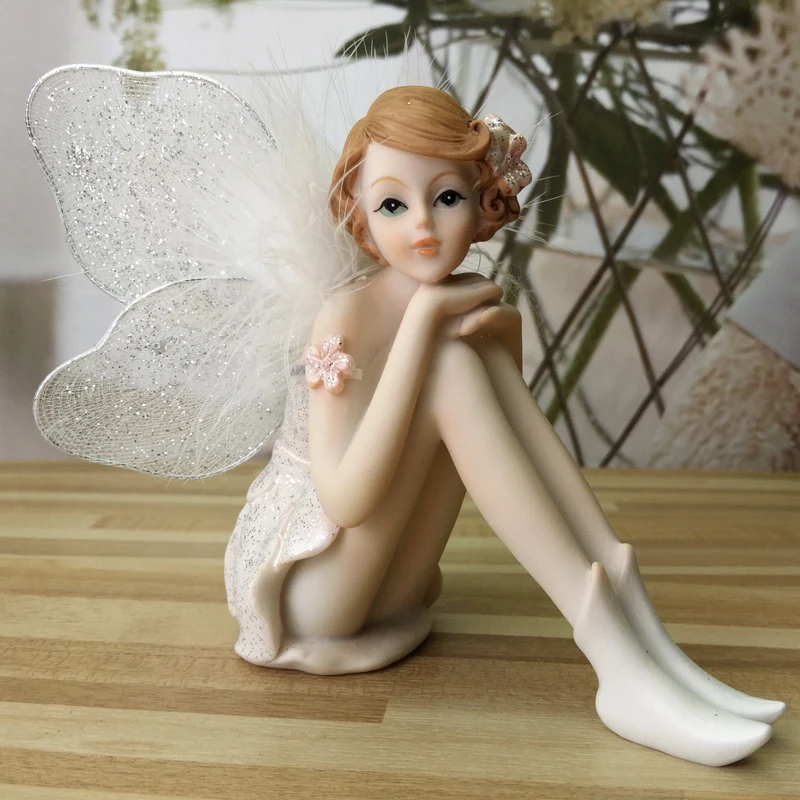 Beautiful angel Fairy figurines resin home ornaments exquisite gift white angel statues car decoration Wedding Decor