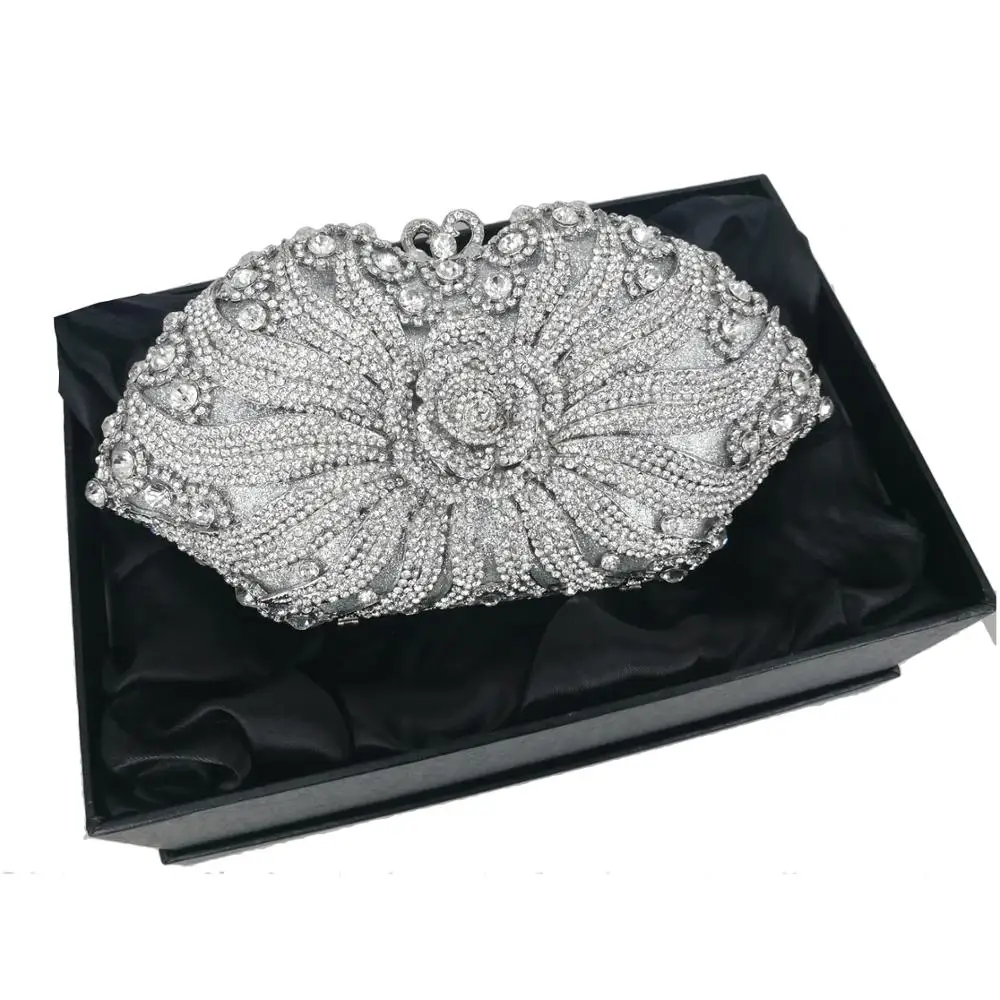 

KHNMEET Silver Flower Designer Women Party Purse Wedding Bags Female Prom Dinner bags Day Clutches SC986