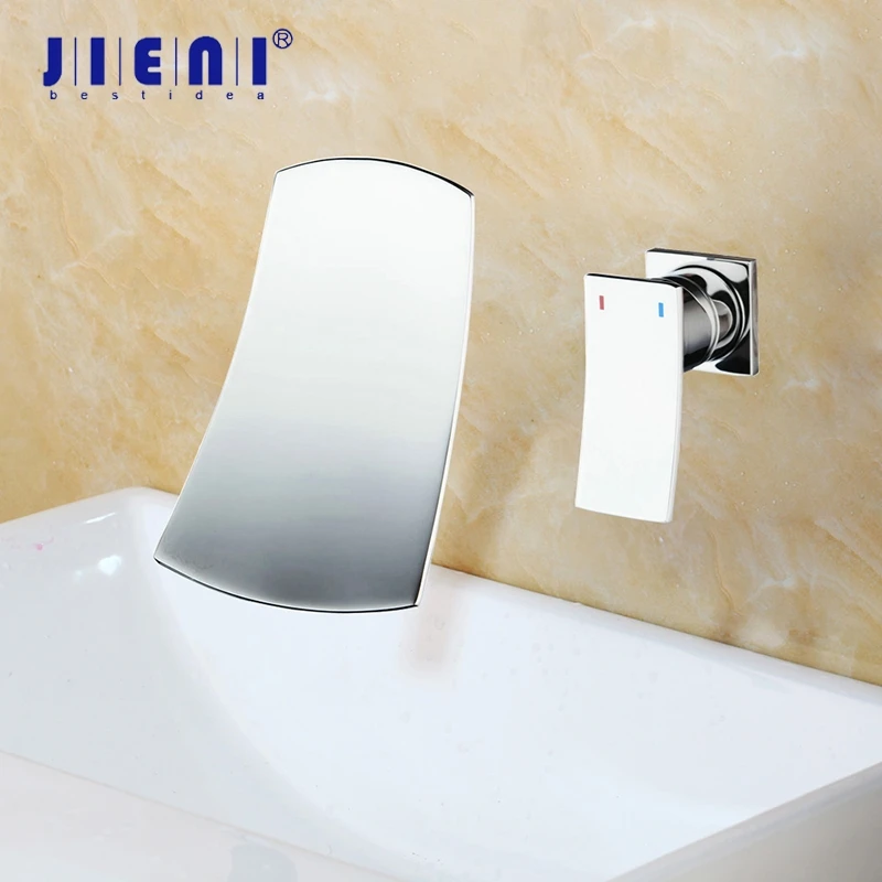 

JIENI Solid Brass Bathtub Waterfall Wall Mounted Polished Chrome Shower Bathroom Basin Sink Brass Tap Mixer Faucet