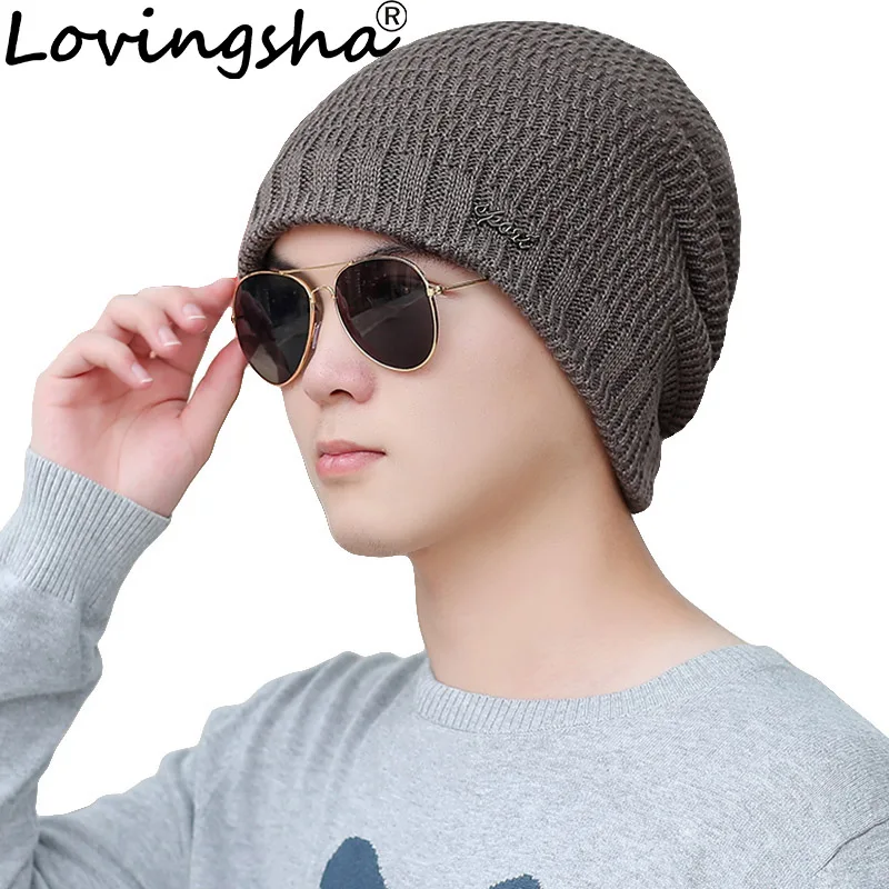 

LOVINGSHA Letter Design Skullies Baggy Bonnet Warm Hats For Girl Women Men Knitted Knit Beanie Faux Fur Winter Caps HT091