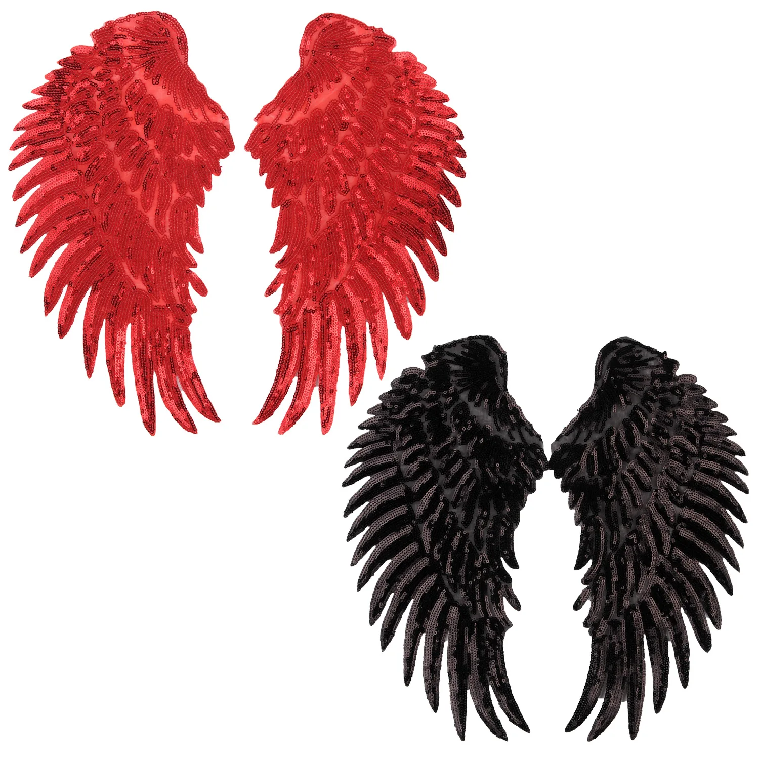 Patchs de sac à dos avec broderie thermocollante, grand dessin animé, ange déchu, ailes noires, appliques de paillettes, badges Rock, vêtements, t-shirt, veste