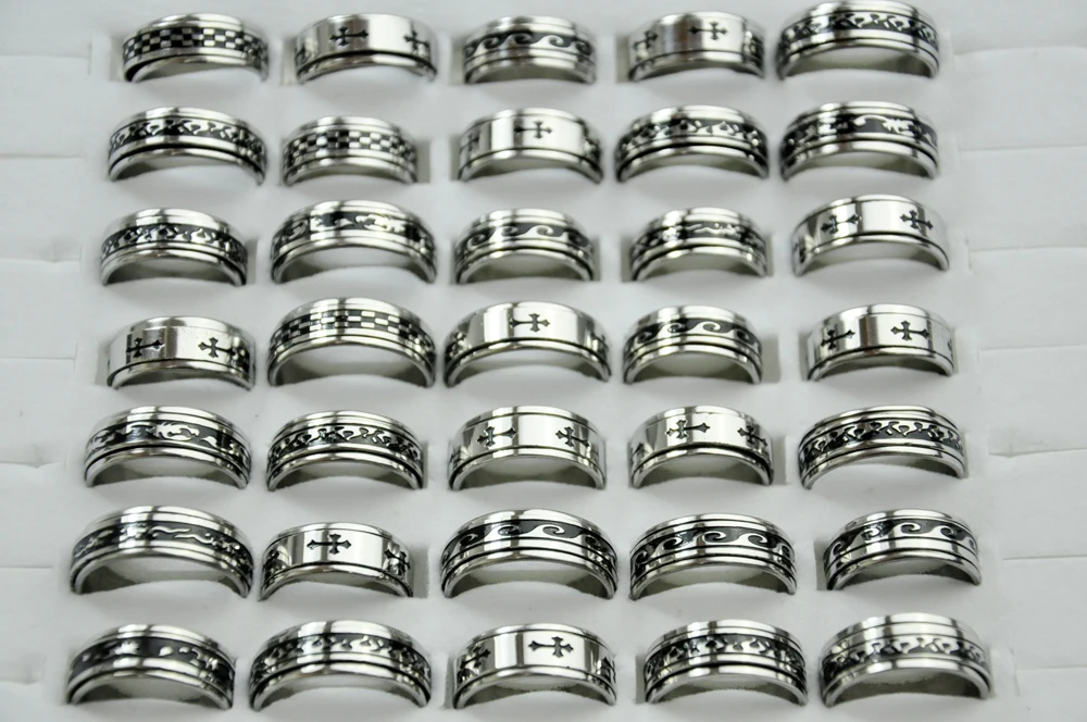 10Pcs Vintage Cross Style Steel Rings For Men and Women Punk Gothic Jewelry LR4011
