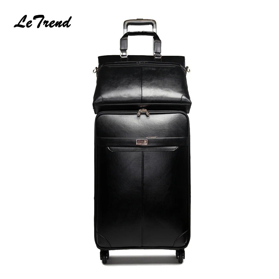 Letrend Men Business PU Leather Rolling Luggage Set Spinner Retro Trolley 16 inch Carry On Suitcases Wheel Women Travel Bag