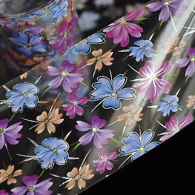 4cm*100cm Roll Purple Blue Orange Flowers Decoration Nail Art Decals Art Transfer Foil Nail Sticker Tip Decoration Easy GL30