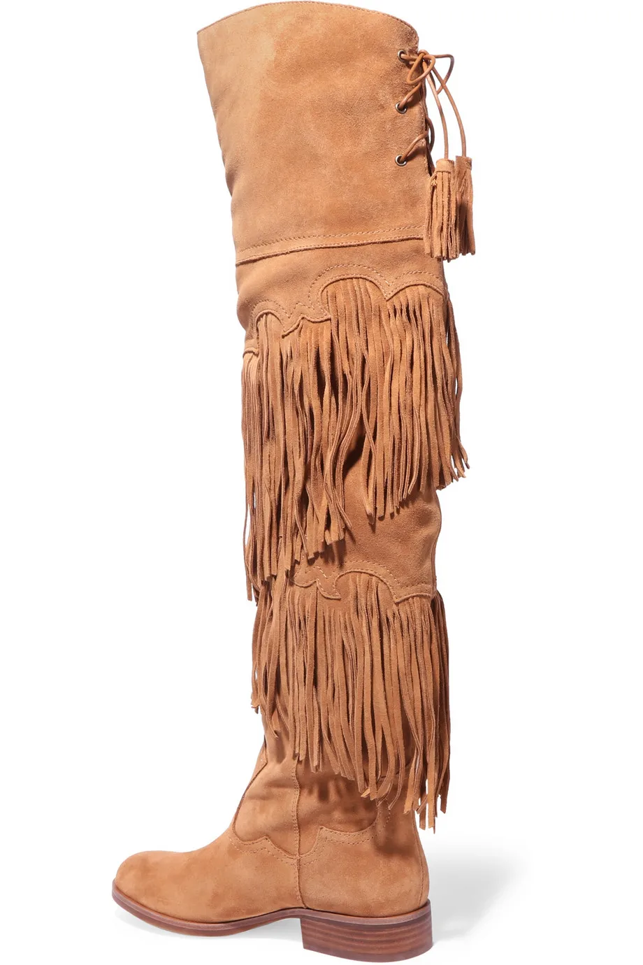 Winter Brown Fringed Over the Knee Boots Fashion Back Lace-up Flat Tassel Boots Woman Riding Boots High Quality Boots