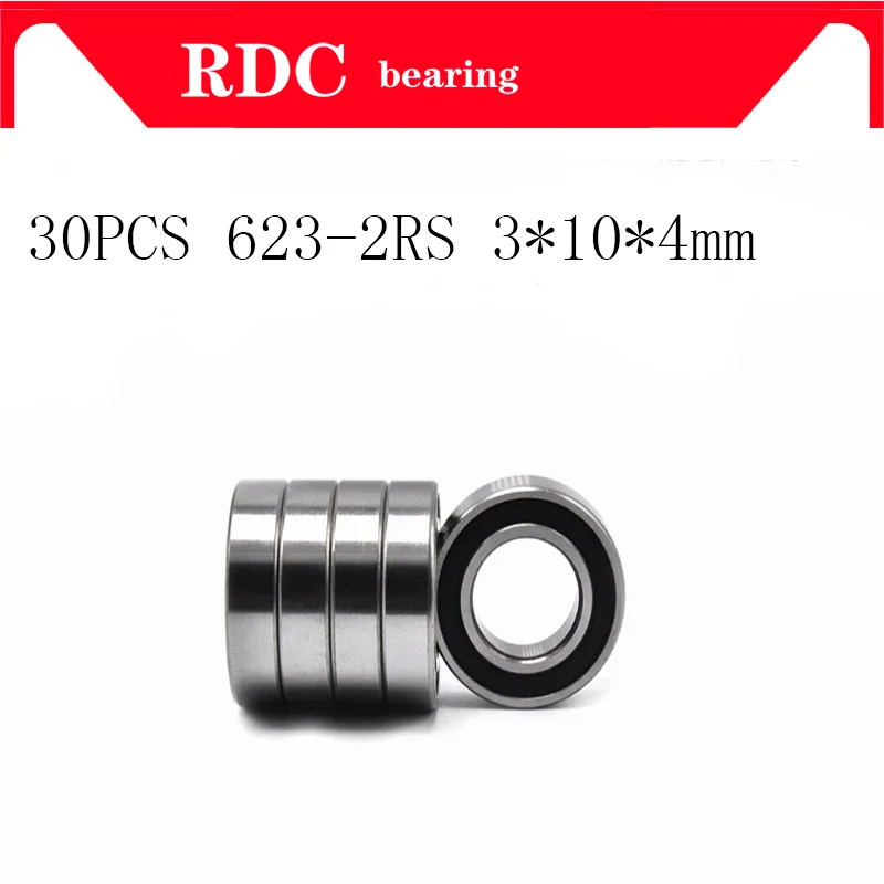 30PCS ABEC-5 623 2RS 623RS 623-2RS 623 RS 3x10X4 mm Miniature double Rubber seal High quality Deep Groove Ball Bearing