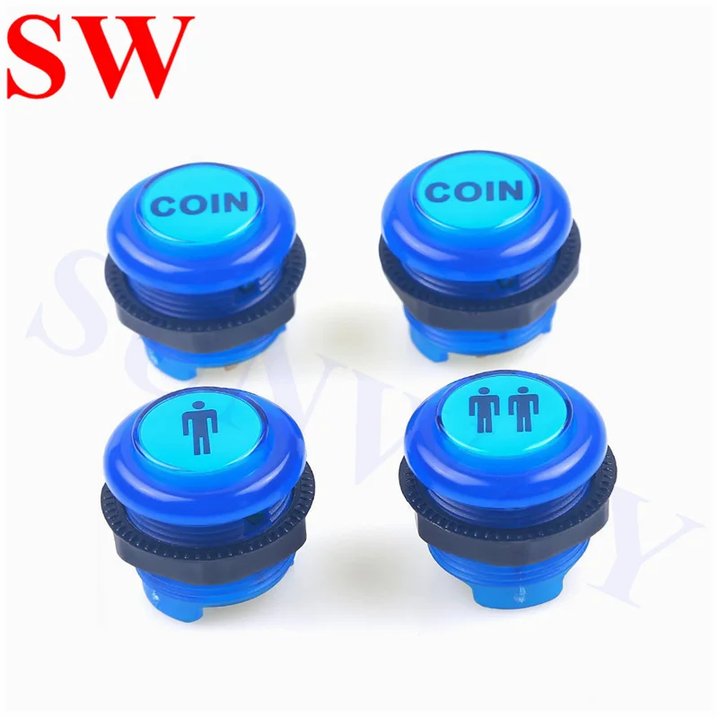 4 pcs 28mm rodada Anel-Fixação de Arcade botão moeda Única dupla botão 1 p/2 p LEVOU iluminado Botão com microswitch